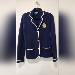 Vintage LAUREN RALPH LAUREN Womens Merino Wool Cardi Jacket Size S Navy